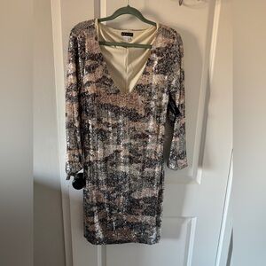 VENUS Long Sleeve Sequin Dress - Black, Brown, Silver and green camo NWOT
